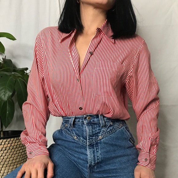 SOLD Vintage 80s 90s pin striped minimalist blouse - Picture 7 of 10